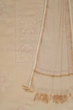 Srajann Hand Embroided Fawn Tissue Lucknowi Chikankari Unstitched Kurta Dupatta Set