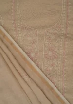 Srajann Hand Embroided Fawn Tissue Lucknowi Chikankari Unstitched Kurta Dupatta Set (SLC1505) - Image 9