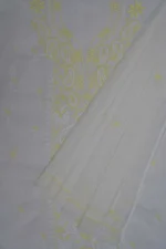 Srajann Hand Embroidered White Kota Lucknowi Chikankari Unstitched Kurta Dupatta Set