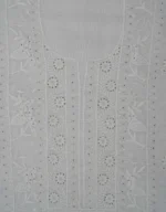Srajann Hand Embroided white Kota Lucknowi Chikankari Unstitched Kurta Dupatta Set (SLC1509) - Image 5