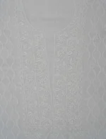 Srajann Hand Embroided white Kota Lucknowi Chikankari Unstitched Kurta Dupatta Set (SLC1510) - Image 5