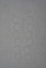 Srajann Hand Embroided white Kota Lucknowi Chikankari Unstitched Kurta Dupatta Set (SLC1508) - Image 5