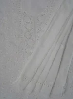 Srajann Hand Embroidered White Kota Lucknowi Chikankari Unstitched Kurta Dupatta Set