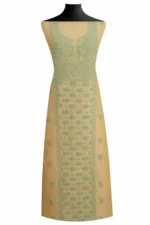 Srajann Hand Embroided Yellow Linen Lucknowi Chikankari Unstitched Kurta Dupatta Set (SLC1818) - Image 2