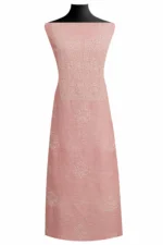 Srajann Hand Embroided Pink Linen Lucknowi Chikankari Unstitched Kurta Dupatta Set (SLC1820) - Image 2