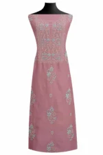 Srajann Hand Embroided Purple Mul Chanderi Lucknowi Chikankari Unstitched Kurta Dupatta Set (SLC1842) - Image 2