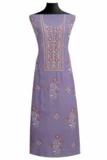 Srajann Hand Embroided Blue Mul Chanderi Lucknowi Chikankari Unstitched Kurta Dupatta Set (SLC1843) - Image 2