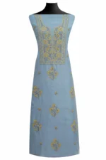 Srajann Hand Embroided Blue Mul Chanderi Lucknowi Chikankari Unstitched Kurta Dupatta Set (SLC1844) - Image 2
