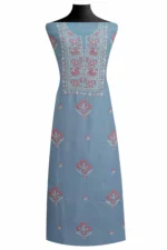 Srajann Hand Embroided Blue Mul Chanderi Lucknowi Chikankari Unstitched Kurta Dupatta Set (SLC1845) - Image 2