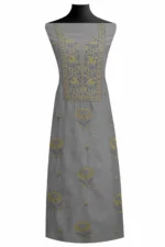 Srajann Hand Embroided Grey Mul Chanderi Lucknowi Chikankari Unstitched Kurta Dupatta Set (SLC1846) - Image 2