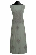Srajann Hand Embroided Grey Mul Chanderi Lucknowi Chikankari Unstitched Kurta Dupatta Set (SLC1847) - Image 2