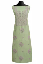 Srajann Hand Embroided Green Mul Chanderi Lucknowi Chikankari Unstitched Kurta Dupatta Set (SLC1848) - Image 2