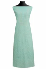 Srajann Hand Embroided Sea Green Mul Chanderi Lucknowi Chikankari Unstitched Kurta Dupatta Set (SLC1851) - Image 2