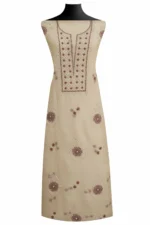 Srajann Hand Embroided Fawn Kota Cotton Lucknowi Chikankari Unstitched Kurta Dupatta Set (SLC1854) - Image 2