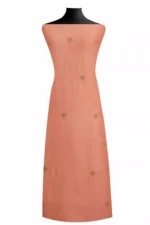 Srajann Hand Embroided Carrot Pink Mul Chanderi Lucknowi Chikankari Unstitched Kurta Dupatta Set (SLC1850) - Image 3