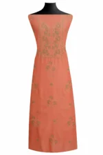 Srajann Hand Embroided Carrot Pink Mul Chanderi Lucknowi Chikankari Unstitched Kurta Dupatta Set (SLC1850) - Image 4