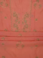 Srajann Hand Embroided Carrot Pink Mul Chanderi Lucknowi Chikankari Unstitched Kurta Dupatta Set (SLC1850) - Image 5