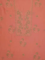 Srajann Hand Embroided Carrot Pink Mul Chanderi Lucknowi Chikankari Unstitched Kurta Dupatta Set (SLC1850) - Image 6