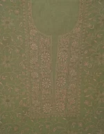 Srajann Hand Embroided Green Mul Chanderi Lucknowi Chikankari Unstitched Kurta Dupatta Set (SLC1849) - Image 5
