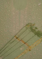 Srajann Hand Embroided Green Mul Chanderi Lucknowi Chikankari Unstitched Kurta Dupatta Set (SLC1849) - Image 7