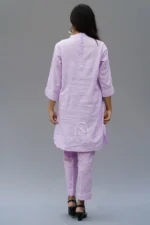 Srajann Hand Embroidered Lavender Linen Lucknowi Chikankari Co-Ord Set (WHSL05) - Image 3