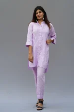 Srajann Hand Embroidered Lavender Linen Lucknowi Chikankari Co-Ord Set (WHSL05) - Image 5