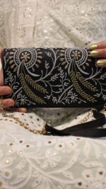 BLACK CHIKANKARI CLUTCH - Image 2