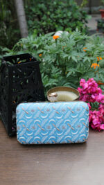 TURQUOISE BLUE CHIKANKARI CLUTCH