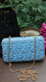 TURQUOISE BLUE CHIKANKARI CLUTCH - Image 2