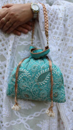 CYAN BLUE CHIKANKARI POTLI