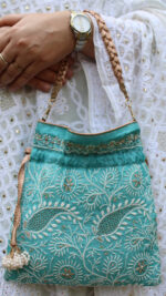 CYAN BLUE CHIKANKARI POTLI - Image 2
