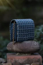 Srajann Hand Embroidered Turquoise Blue Silk Lucknowi Chikankari Clutch With Zari Work (SLC3753) - Image 4