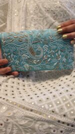 AQUA BLUE CHIKANKARI CLUTCH