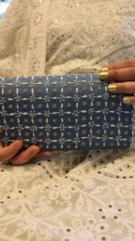 DENIM BLUE CHIKANKARI CLUTCH
