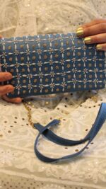DENIM BLUE CHIKANKARI CLUTCH - Image 2