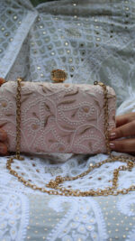 SOFT PINK CHIKANKARI CLUTCH - Image 2