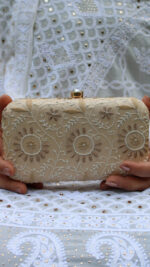 BEIGE CHIKANKARI CLUTCH