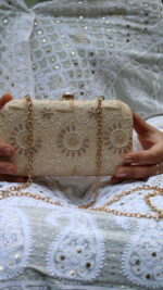 BEIGE CHIKANKARI CLUTCH - Image 2