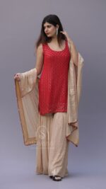 RED PURE & PREMIUM GEORGETTE MUKAISH GARARA SET