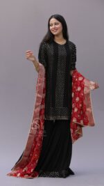 BLACK PURE & PREMIUM GEORGETTE MUKAISH GARARA SET - Image 3