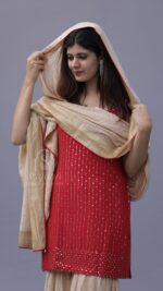 RED PURE & PREMIUM GEORGETTE MUKAISH GARARA SET - Image 4