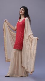 RED PURE & PREMIUM GEORGETTE MUKAISH GARARA SET - Image 3