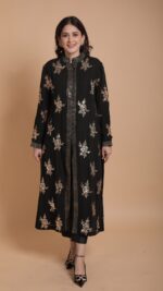 BLACK PURE & PREMIUM GEORGETTE MUKAISH STRAIGHT KURTA & PANT SET - Image 2