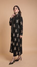 BLACK PURE & PREMIUM GEORGETTE MUKAISH STRAIGHT KURTA & PANT SET - Image 4