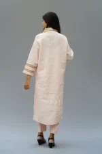 Srajann Hand Embroidered Peach Linen Lucknowi Chikankari Co-Ord Set (WHSL17) - Image 4