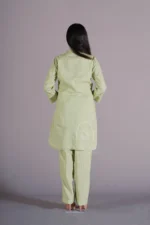 Srajann Hand Embroidered Green Linen Lucknowi Chikankari Co-Ord Set (WHSL18) - Image 3