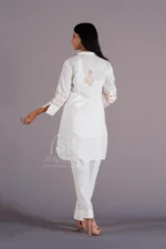 Srajann Hand Embroidered White Linen Lucknowi Chikankari Co-Ord Set (WHSL19) - Image 3