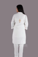 Srajann Hand Embroidered White Linen Lucknowi Chikankari Co-Ord Set (WHSL20) - Image 5
