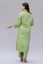 Srajann Hand Embroidered Green Linen Lucknowi Chikankari Co-Ord Set (WHSL09) - Image 4