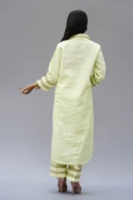 Srajann Hand Embroidered Light Green Linen Lucknowi Chikankari Co-Ord Set (WHSL13) - Image 4